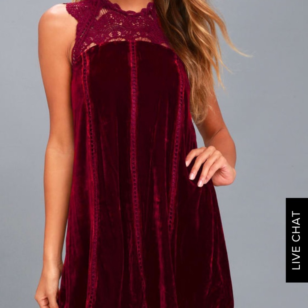 Burgundy chroceted lace velvet shift dress - Picture 1 of 4